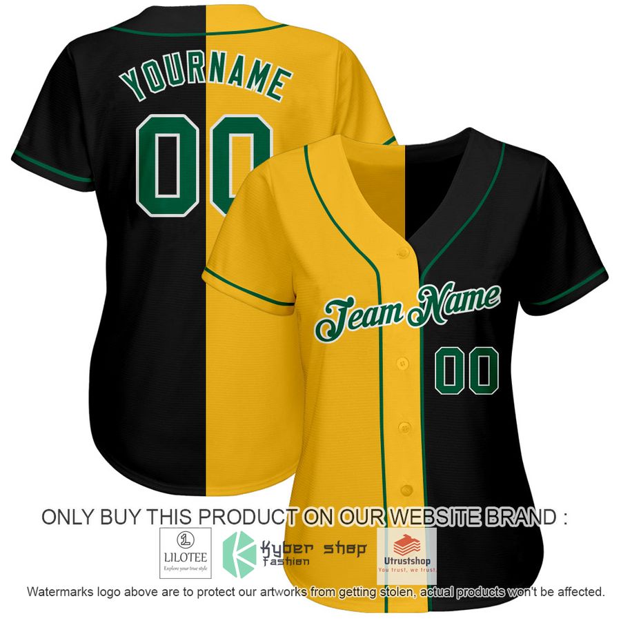 personalized black kelly green gold split baseball jersey 2 51358