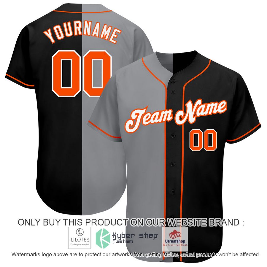 personalized black orange gray split baseball jersey 1 93210