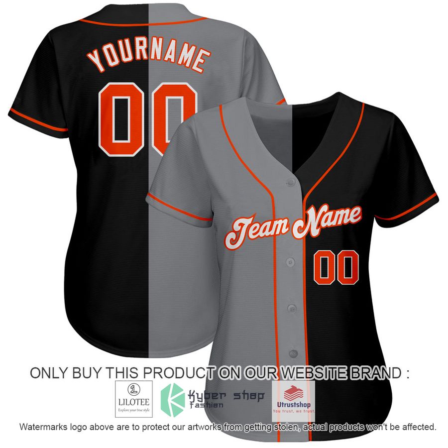 personalized black orange gray split baseball jersey 2 73446