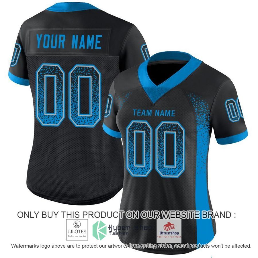 personalized black panther blue light gray mesh drift football jersey 2 85269