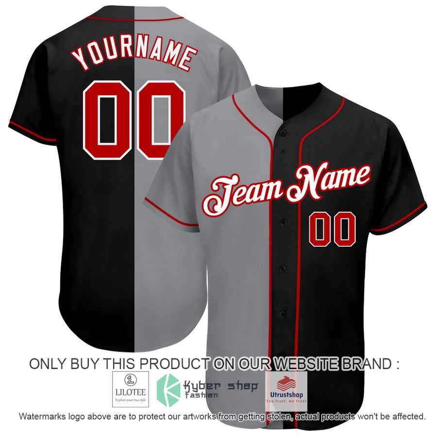 personalized black red gray split baseball jersey 1 68055