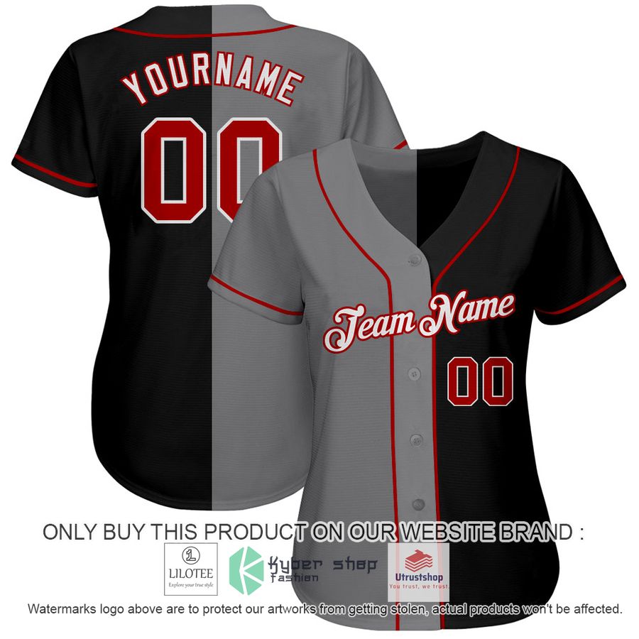 personalized black red gray split baseball jersey 2 29387