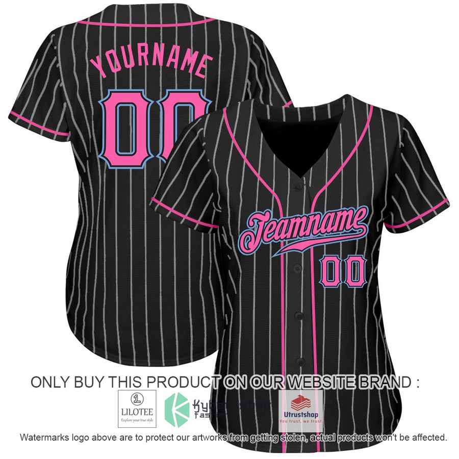 personalized black white pinstripe pink light blue baseball jersey 2 72859