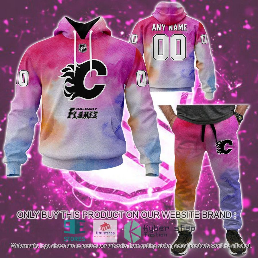 personalized breast cancer awareness nhl calgary flames hoodie long pants 1 40762