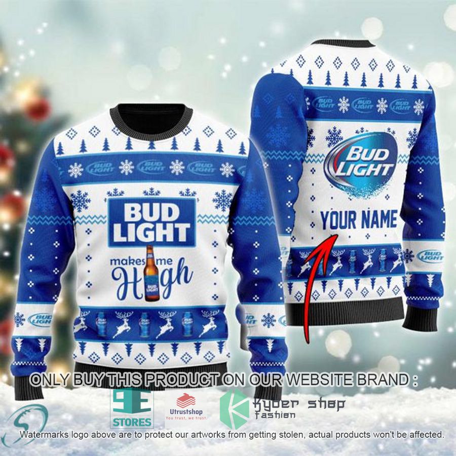 personalized bud light makes me high ugly christmas sweater 1 13037