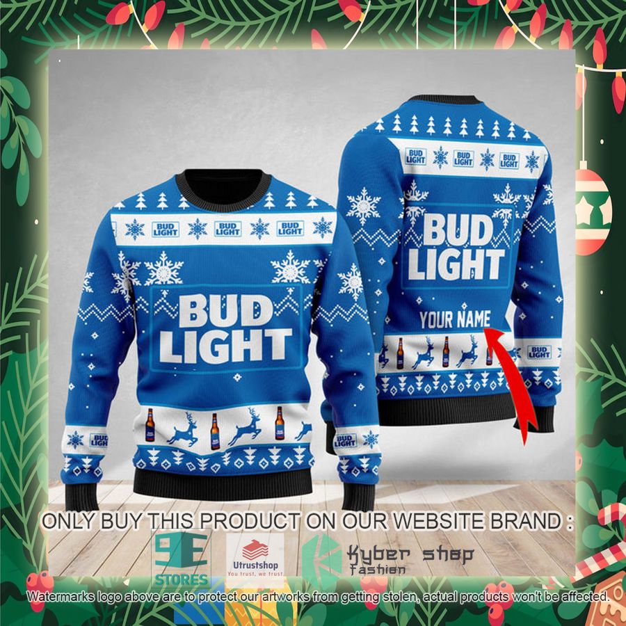 personalized bud light ugly christmas sweater 2 86493