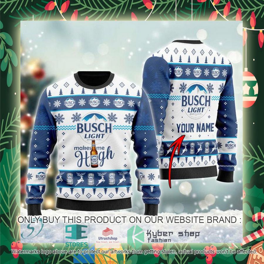 personalized busch light makes me high ugly christmas sweater 2 18775