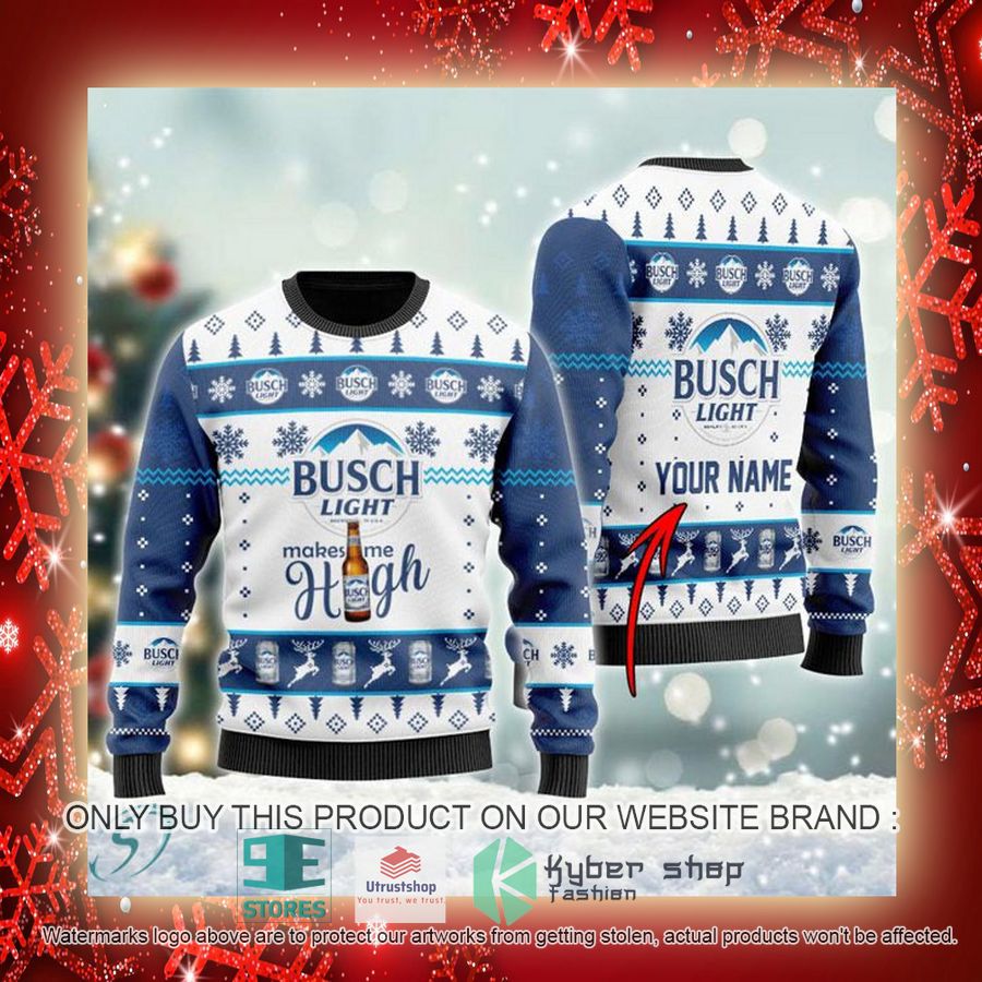 personalized busch light makes me high ugly christmas sweater 3 68002