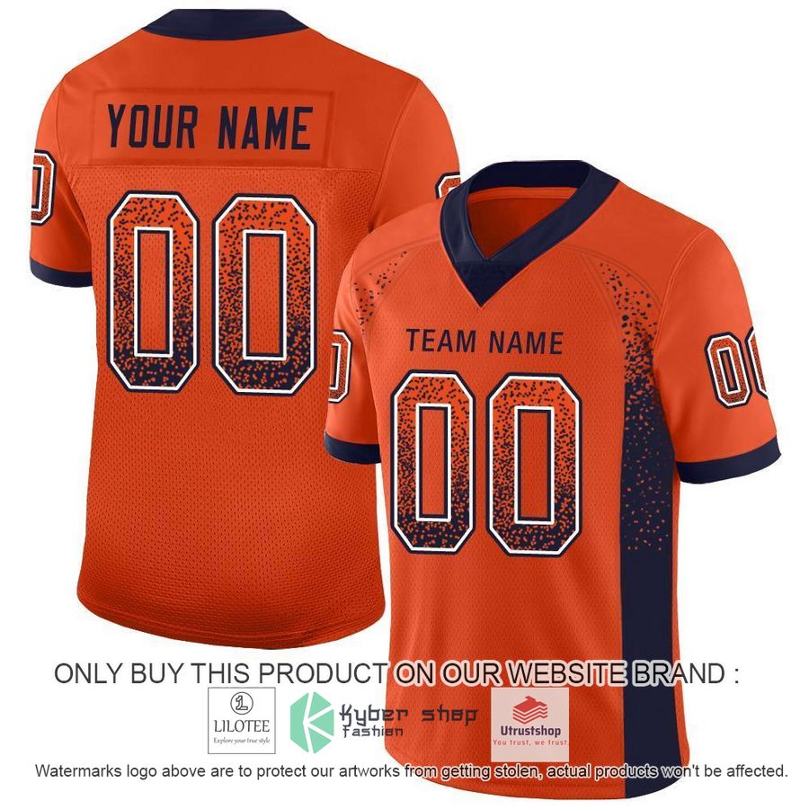 personalized dark orange navy white mesh drift football jersey 1 87542