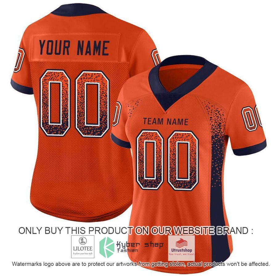 personalized dark orange navy white mesh drift football jersey 2 92465