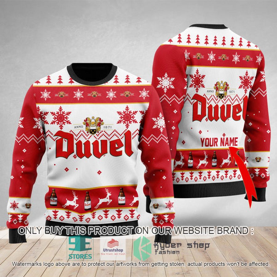 personalized funny duvel beer ugly christmas sweater 1 3731