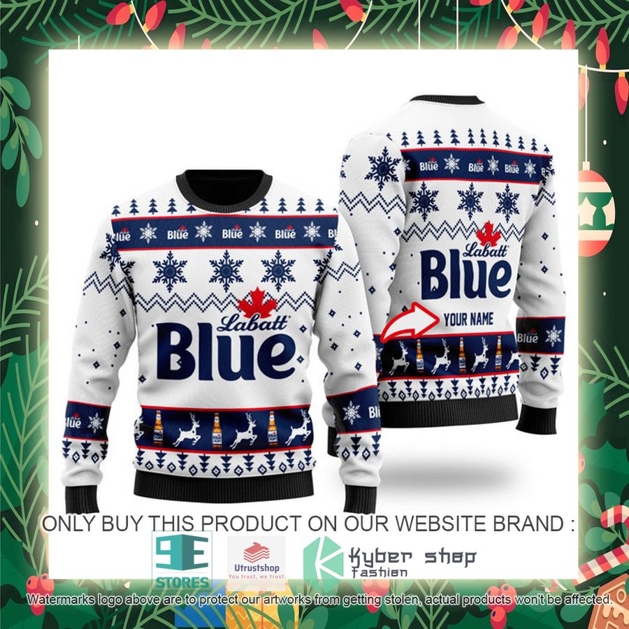 personalized funny labatt blue ugly christmas sweater 2 62986