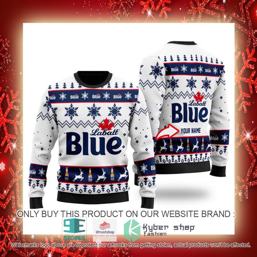 personalized funny labatt blue ugly christmas sweater 3 78783