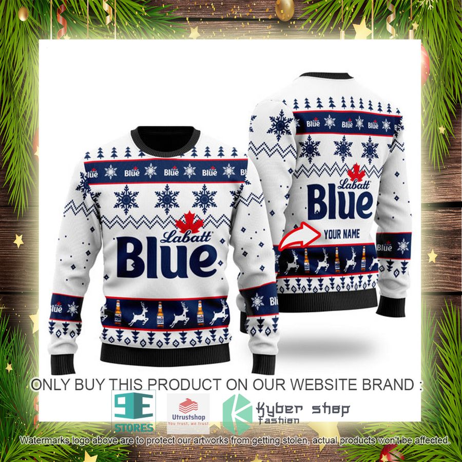 personalized funny labatt blue ugly christmas sweater 4 28094