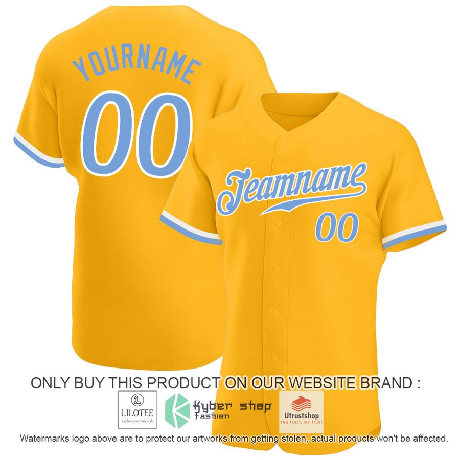 personalized gold light blue white baseball jersey 1 14970