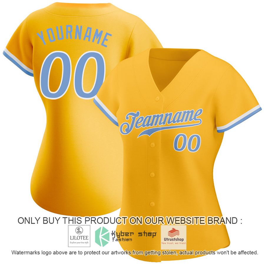 personalized gold light blue white baseball jersey 2 88389