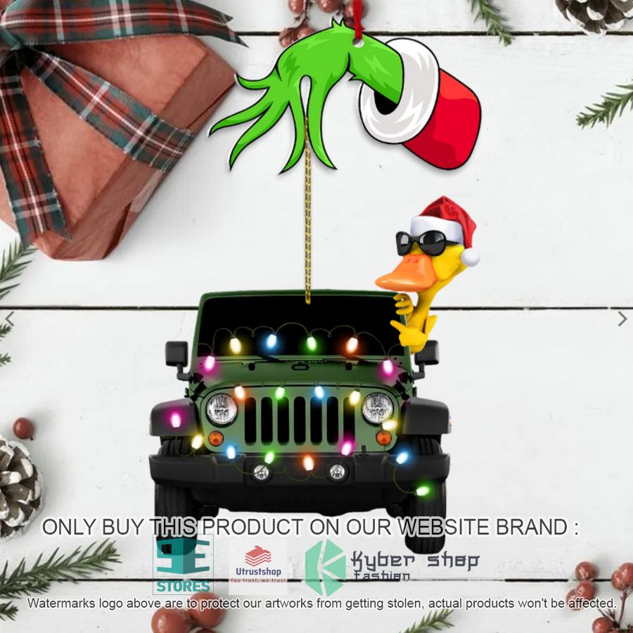 personalized grinch hand holding one duck jeep christmas ornament 1 21166