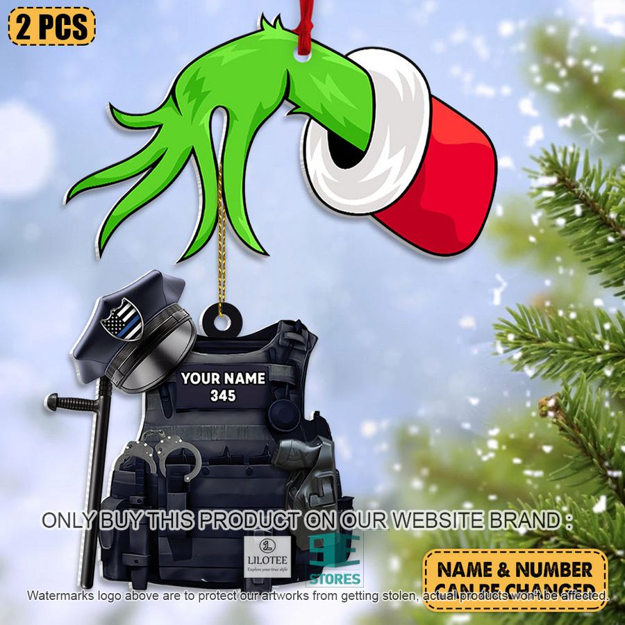 personalized grinch hand holding police suit christmas ornament 1 18478