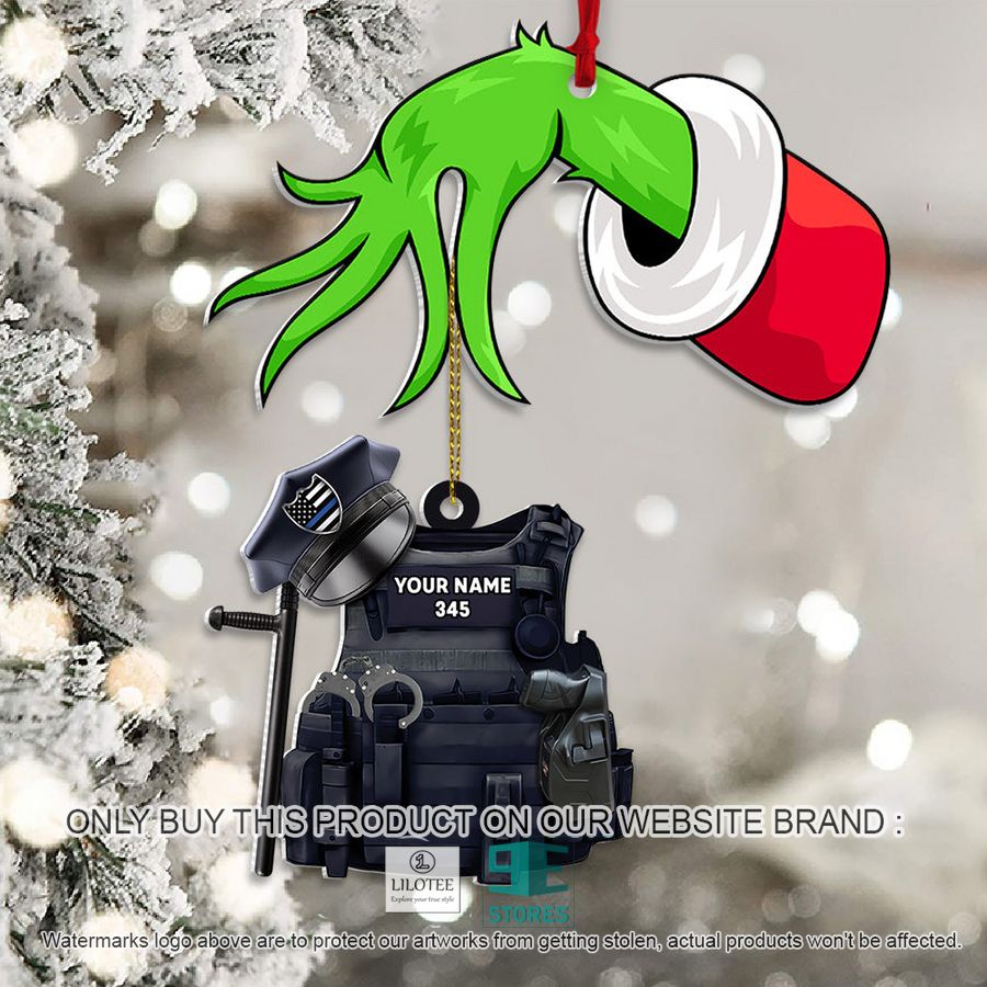 personalized grinch hand holding police suit christmas ornament 2 96073