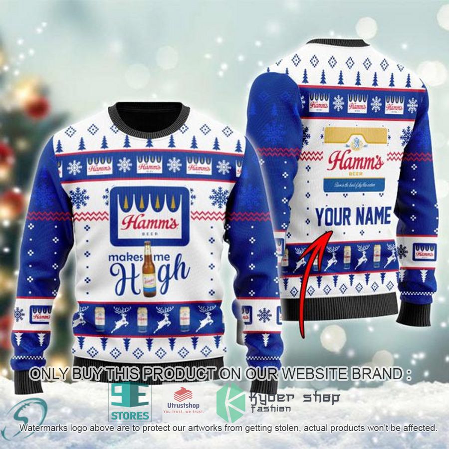 personalized hamms beer makes me high ugly christmas sweater 1 28589