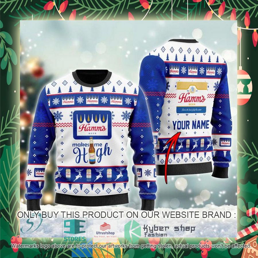 personalized hamms beer makes me high ugly christmas sweater 2 60781