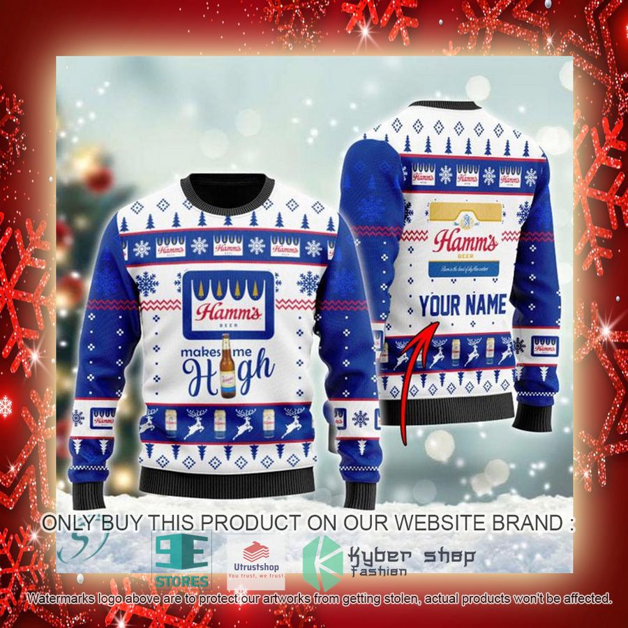 personalized hamms beer makes me high ugly christmas sweater 3 97553