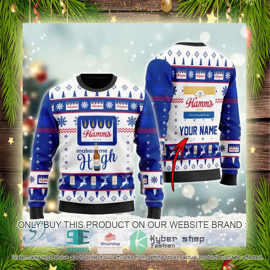 personalized hamms beer makes me high ugly christmas sweater 4 79006
