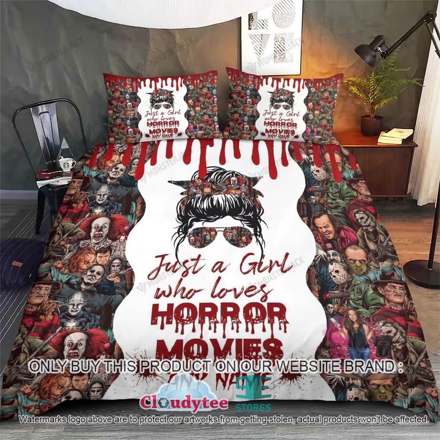personalized just a girl who loves horror movies bedding set 1 97257