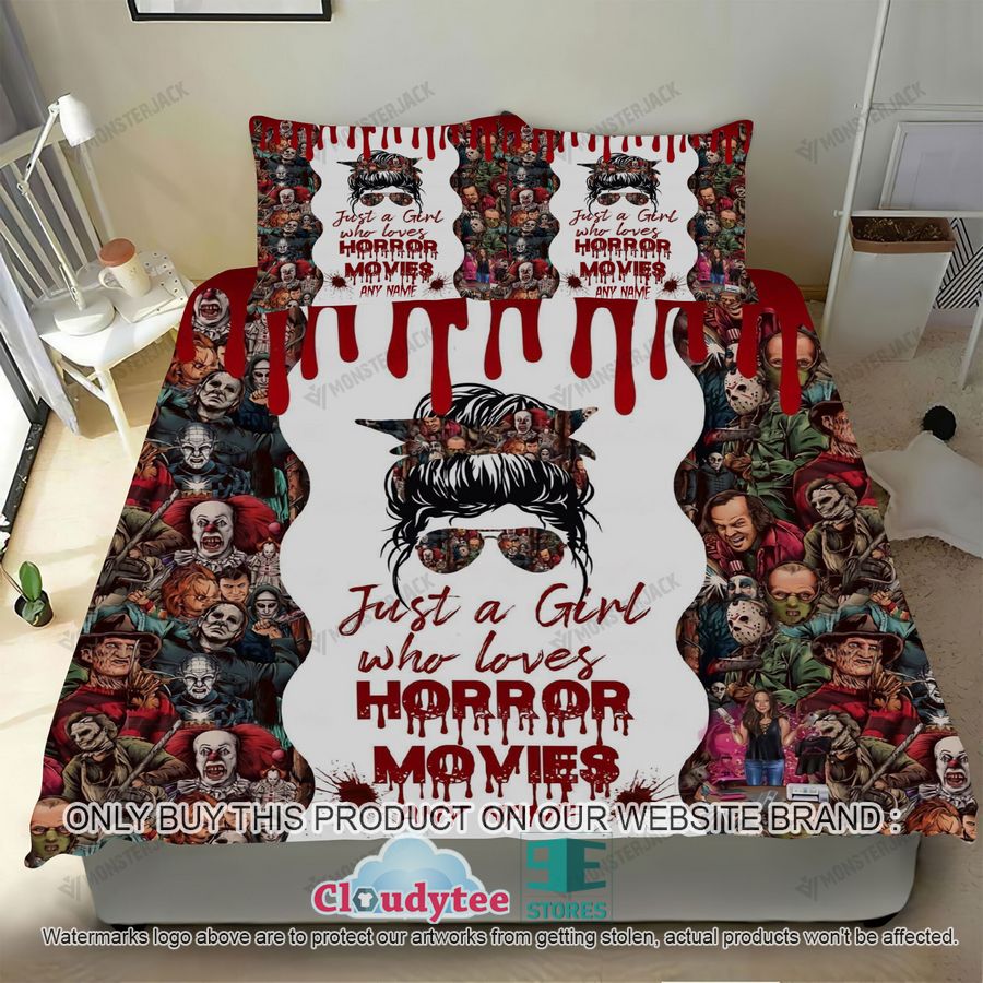 personalized just a girl who loves horror movies bedding set 3 91842