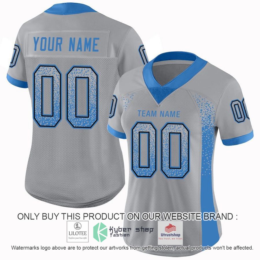 personalized light gray powder blue black mesh drift football jersey 2 62810