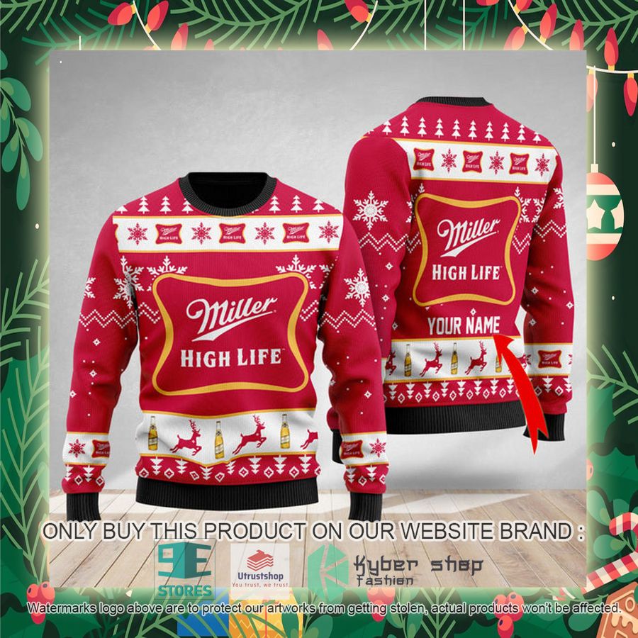 personalized miller high life ugly christmas sweater 2 46596