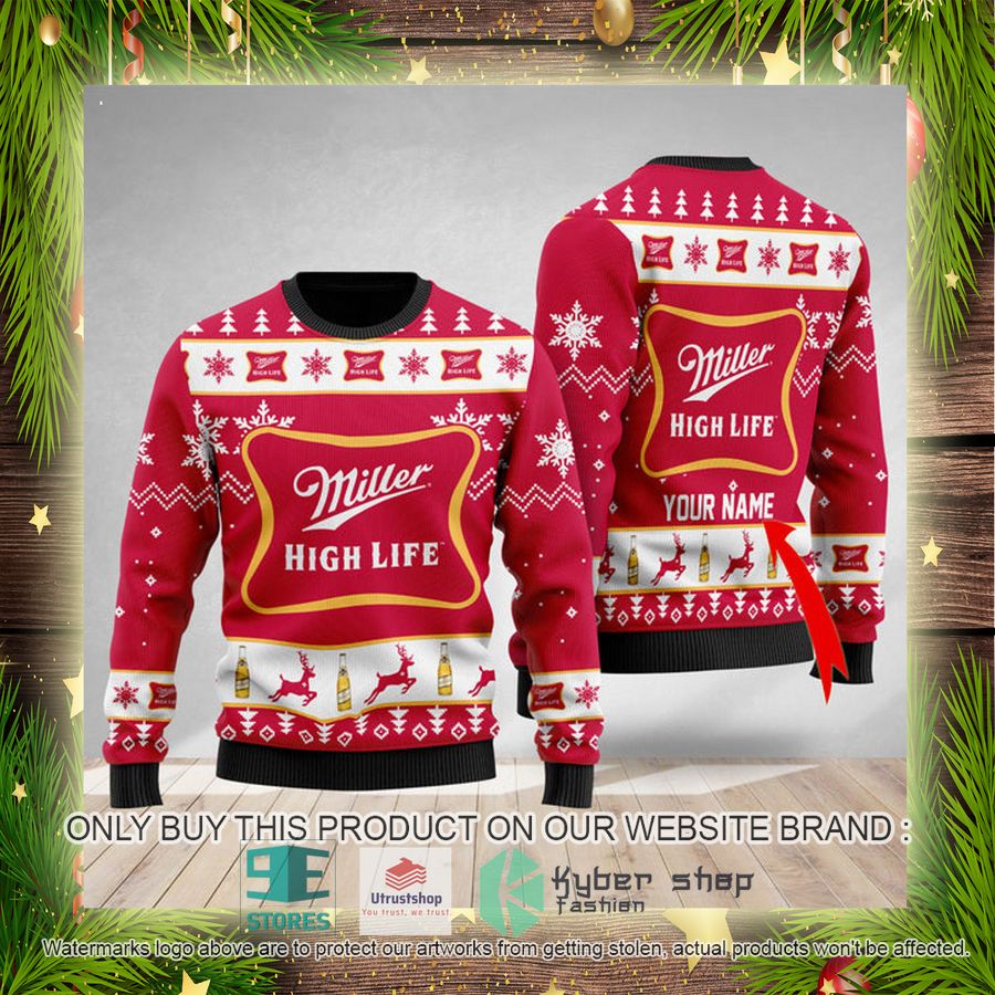 personalized miller high life ugly christmas sweater 4 26166