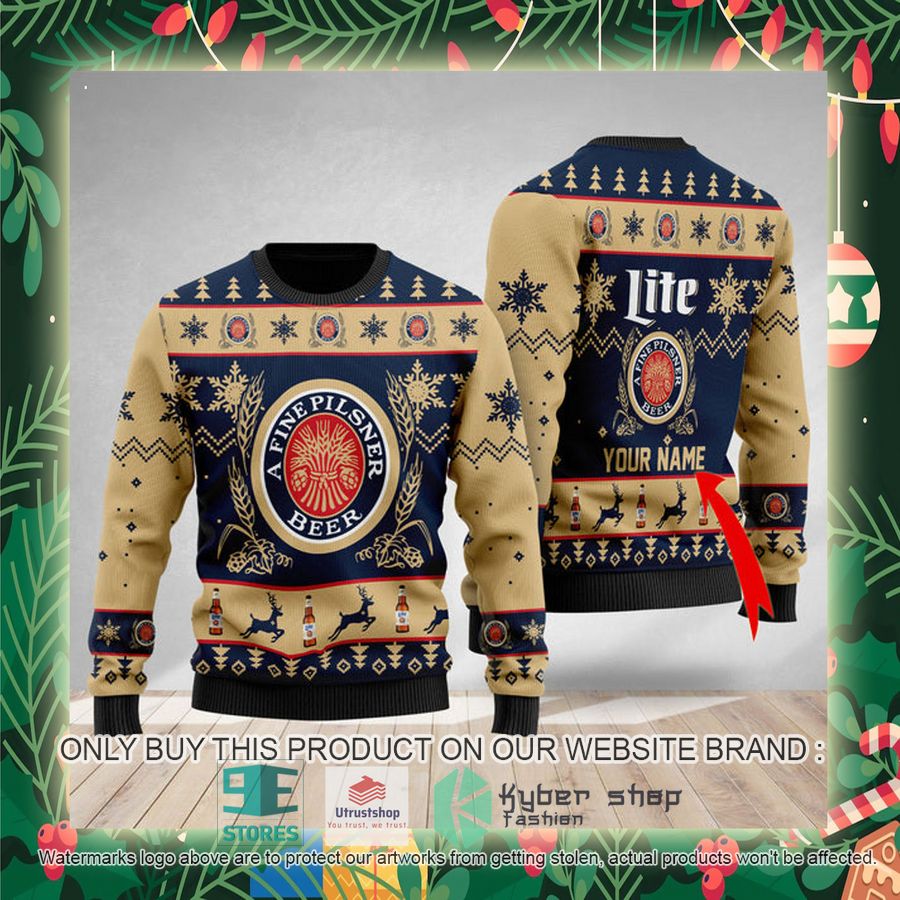 personalized miller lite ugly christmas sweater 2 10230