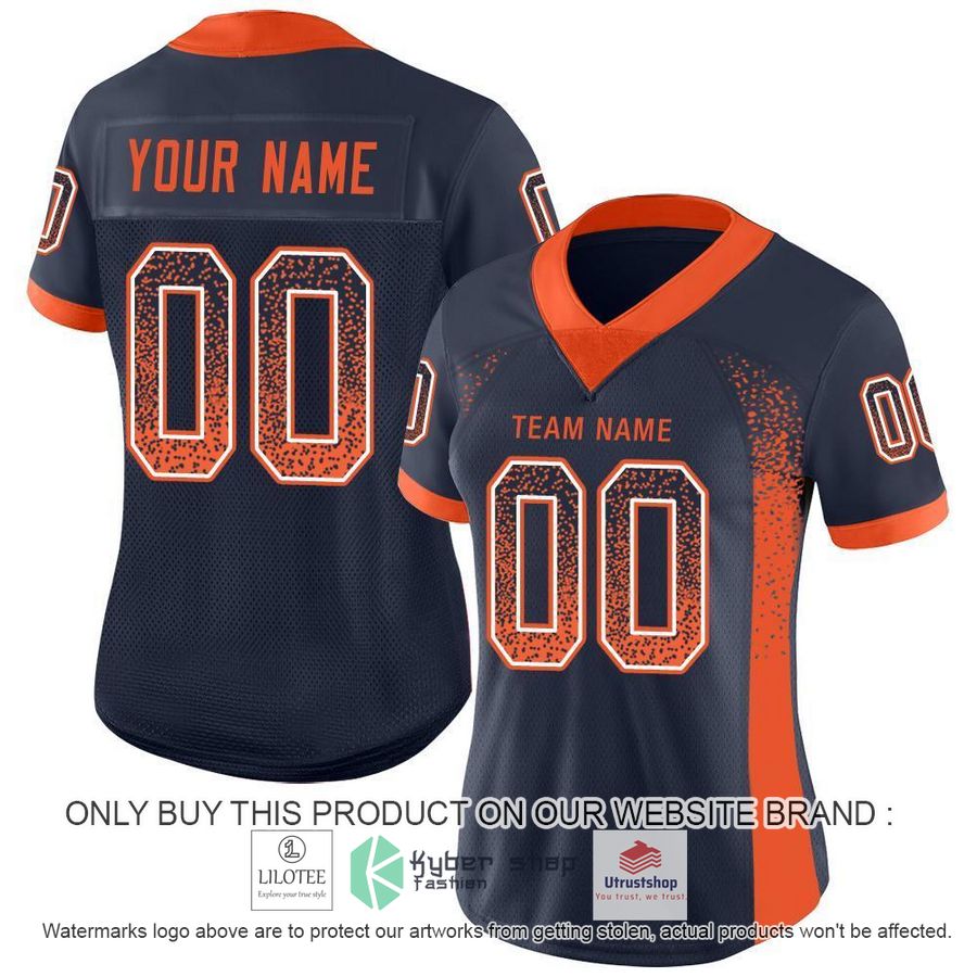 personalized navy orange white mesh drift football jersey 2 51266