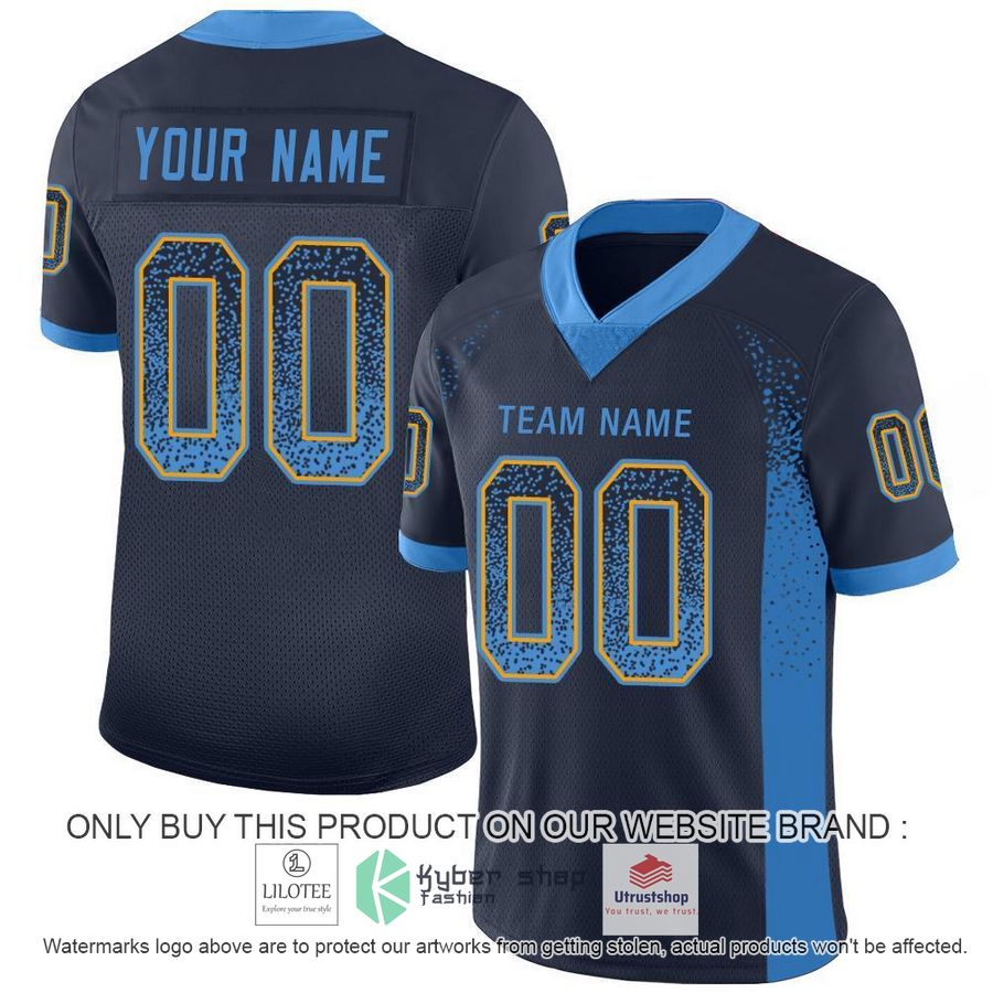personalized navy powder blue gold mesh drift football jersey 1 53097