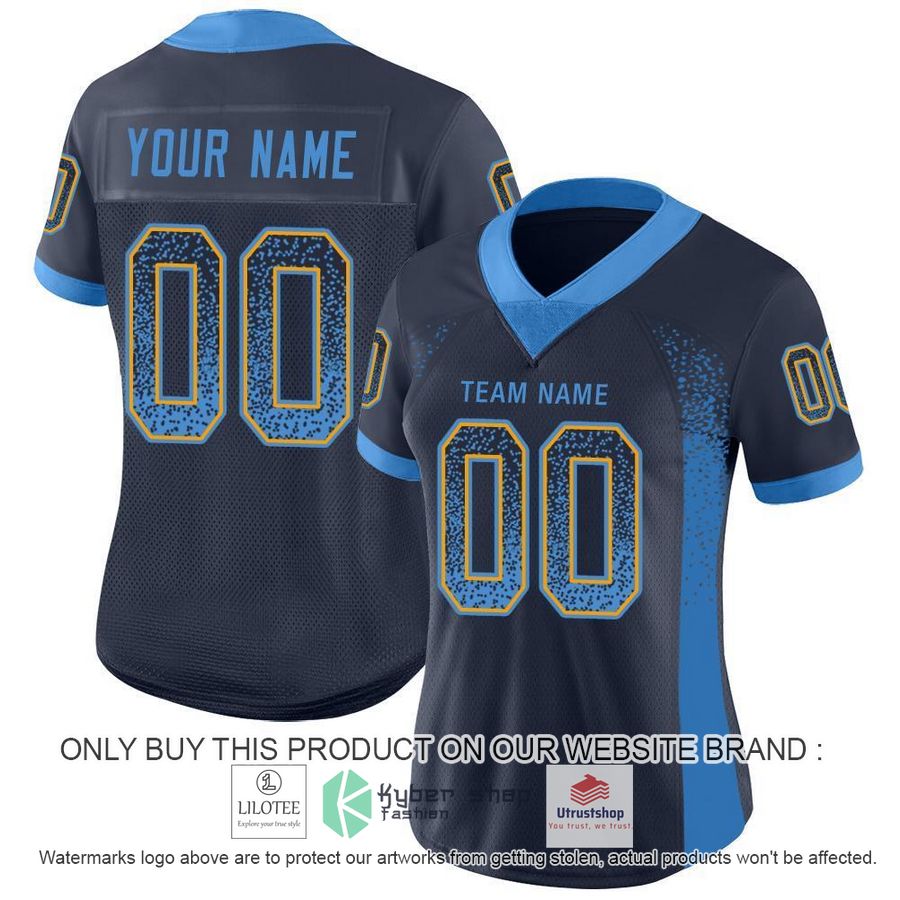 personalized navy powder blue gold mesh drift football jersey 2 51375