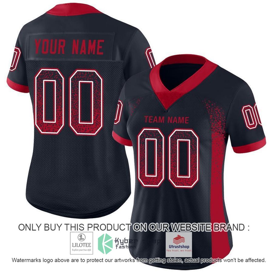 personalized navy red white mesh drift football jersey 2 14579