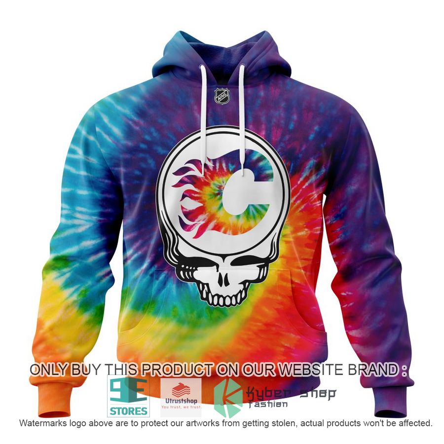 personalized nhl calgary flames grateful dead tie dye 3d shirt hoodie 1 53675