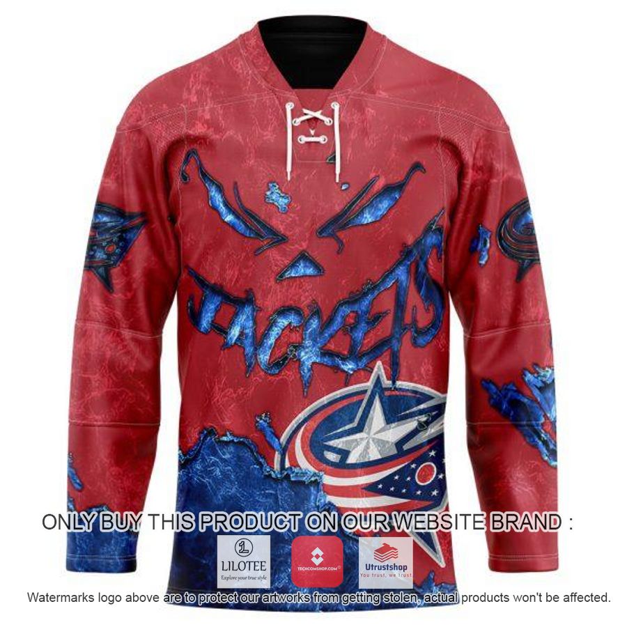personalized nhl columbus blue jackets demon face hockey jersey 1 90246