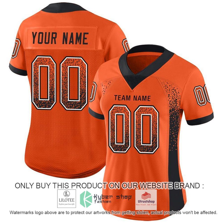 personalized orange black white mesh drift football jersey 2 45446