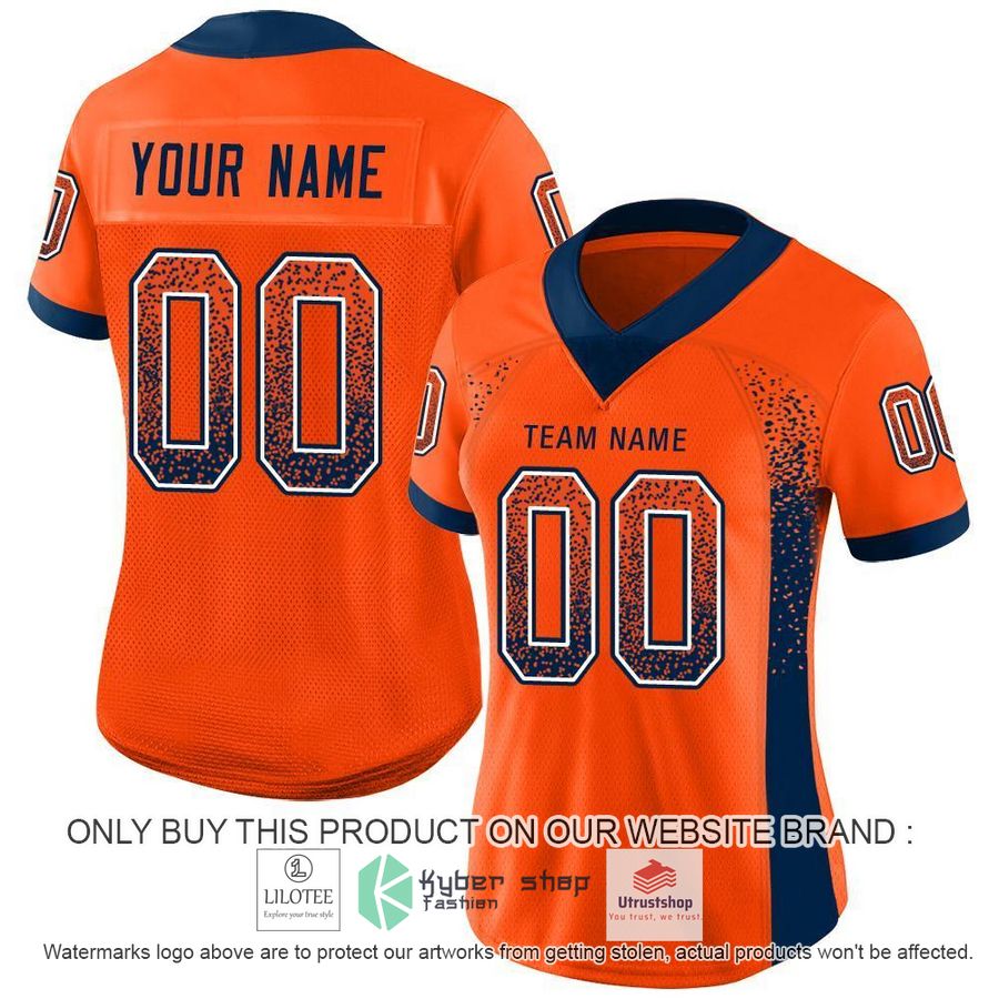 personalized orange navy white mesh drift football jersey 2 43455