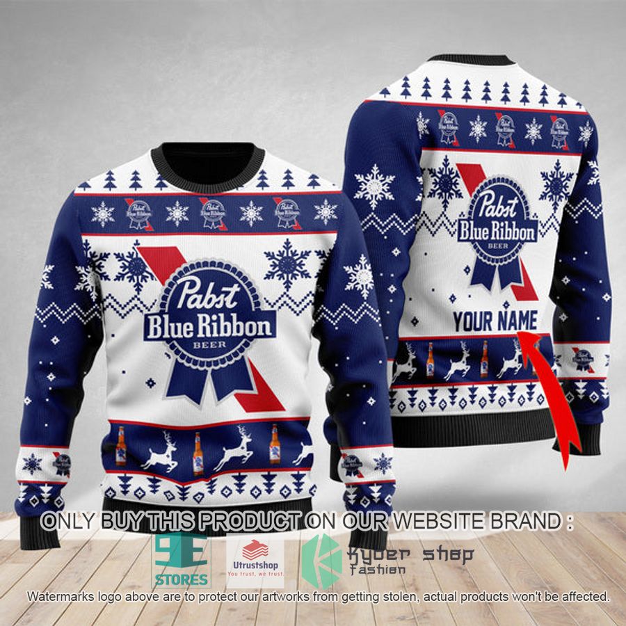 personalized pabst blue ribbon ugly christmas sweater 1 74421