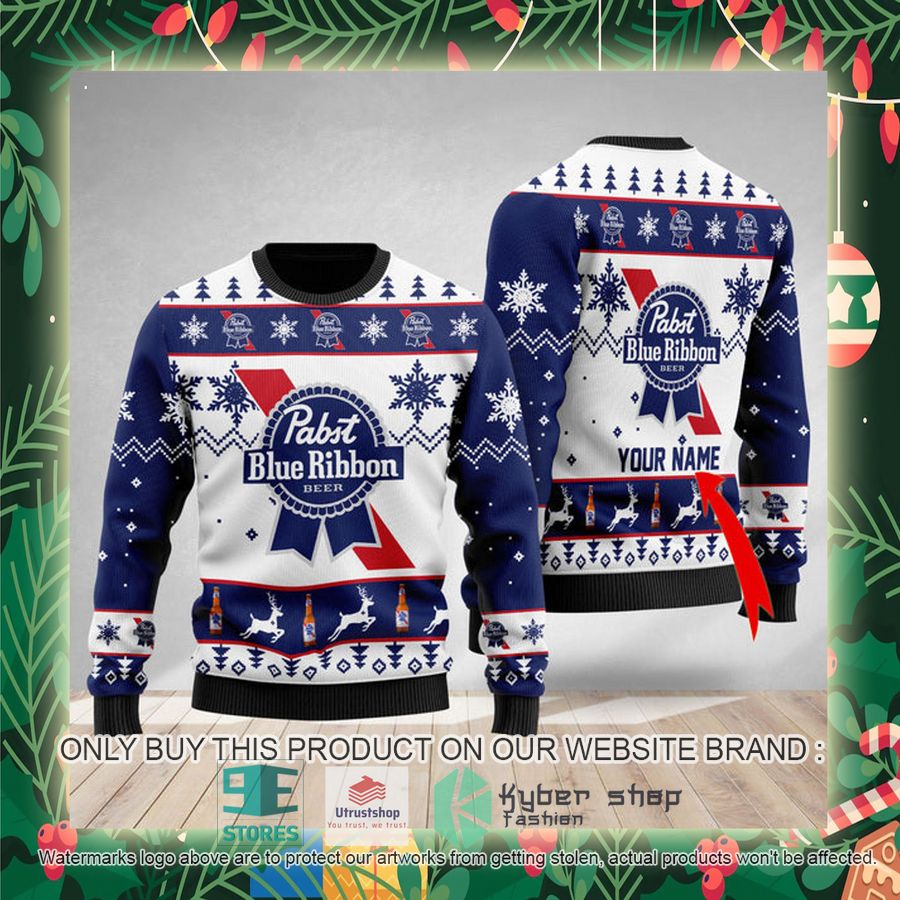 personalized pabst blue ribbon ugly christmas sweater 2 68026