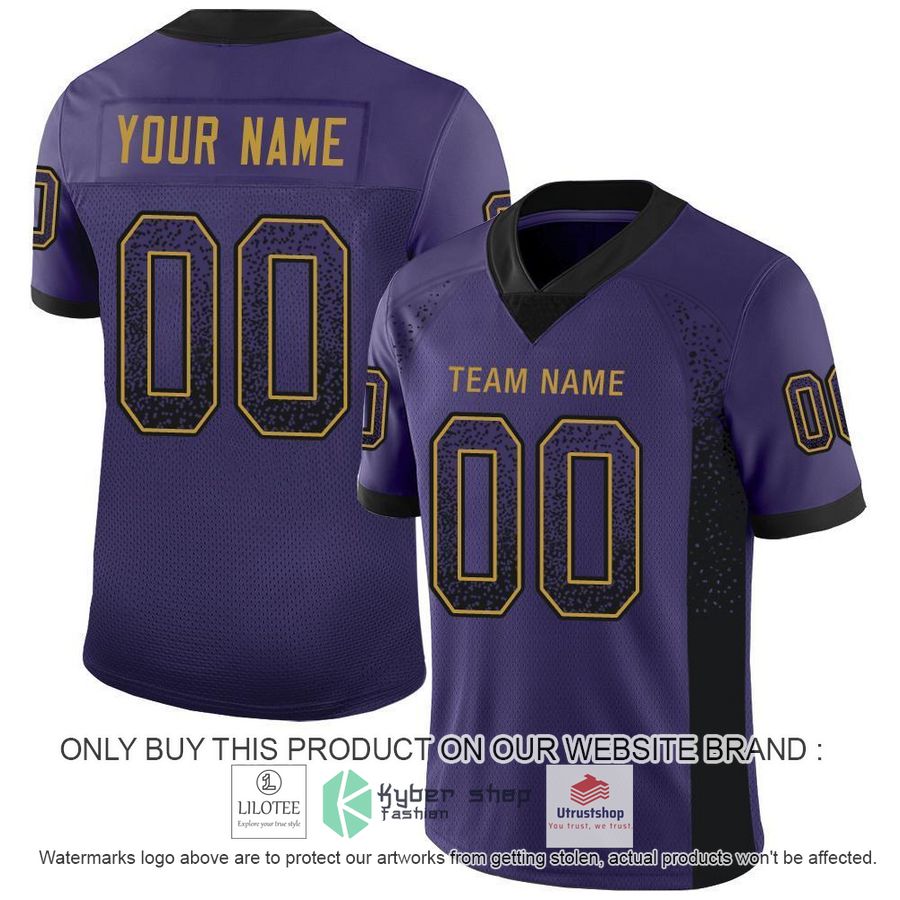 personalized purple black old gold mesh drift football jersey 1 14791