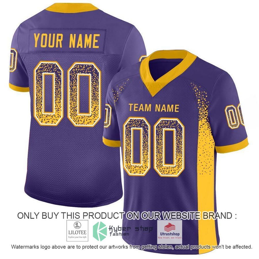 personalized purple gold white mesh drift football jersey 1 18306