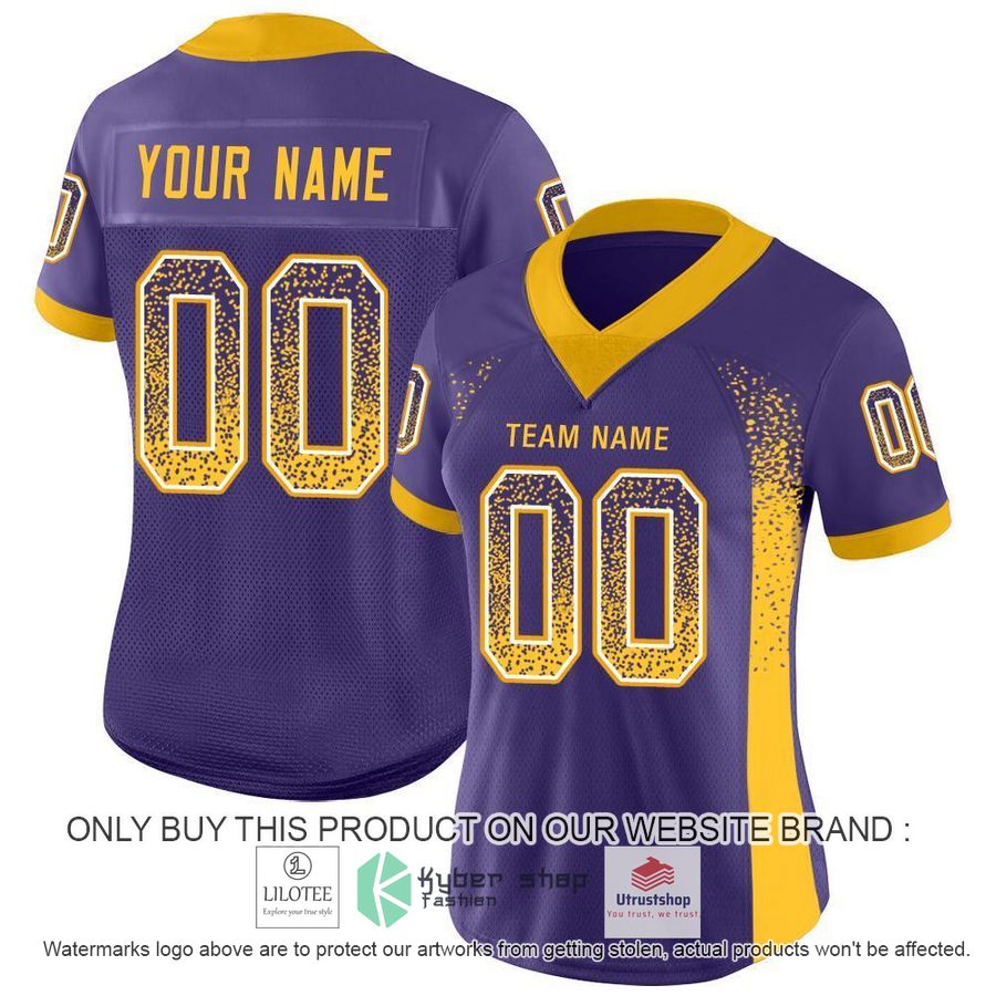 personalized purple gold white mesh drift football jersey 2 26142
