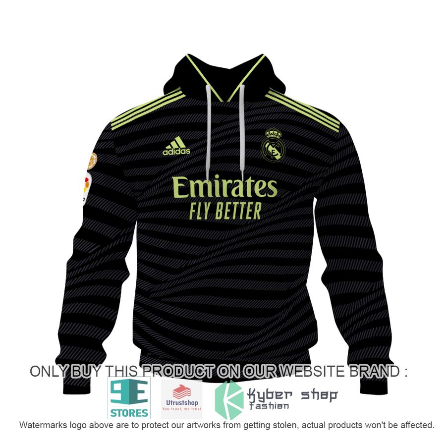personalized real madrid fc adidas emirates fly better black shirt hoodie 2 49189