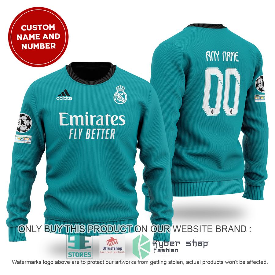 personalized real madrid fc adidas emirates fly better cyan sweater 1 63326