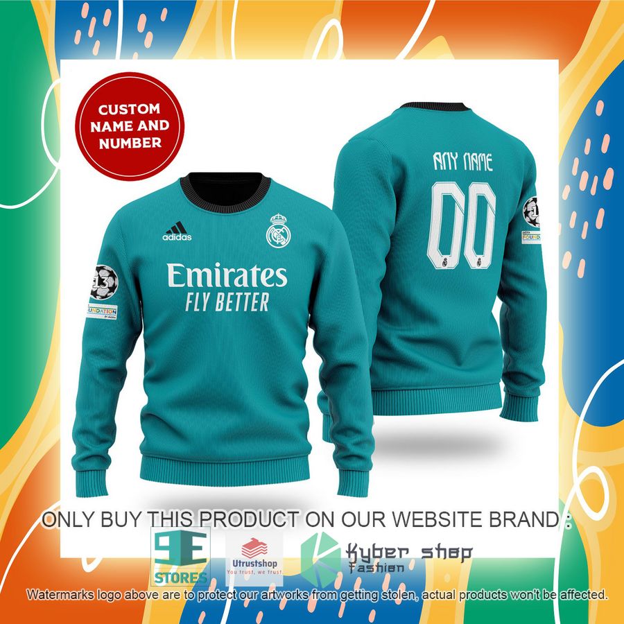 personalized real madrid fc adidas emirates fly better cyan sweater 2 1974