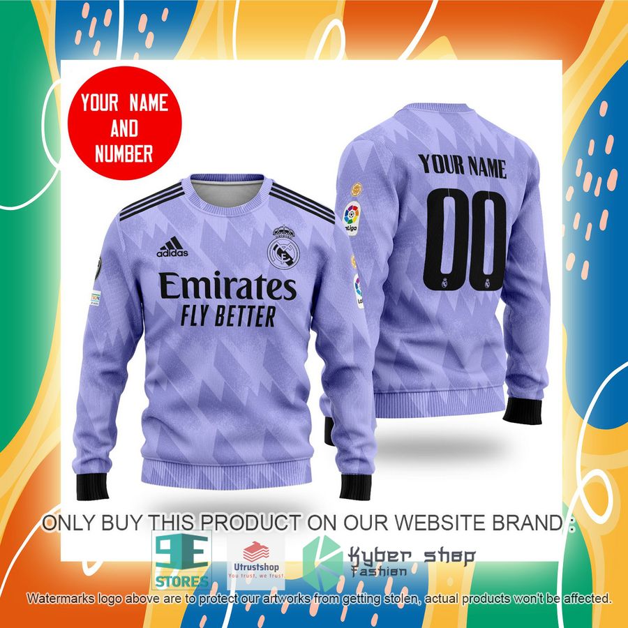 personalized real madrid fc adidas emirates fly better purple sweater 2 34772